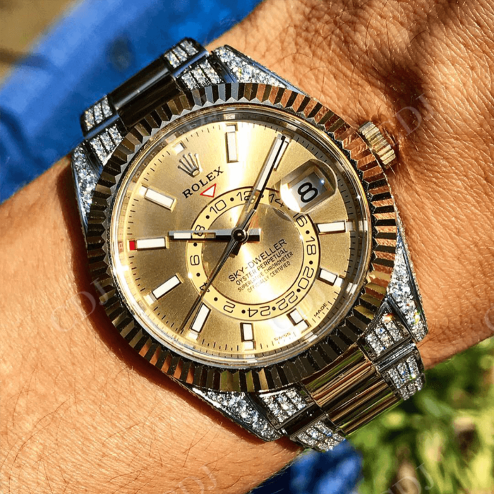 Yellow Dial Rolex Sky Dweller Moissanite Watch customdiamjewel