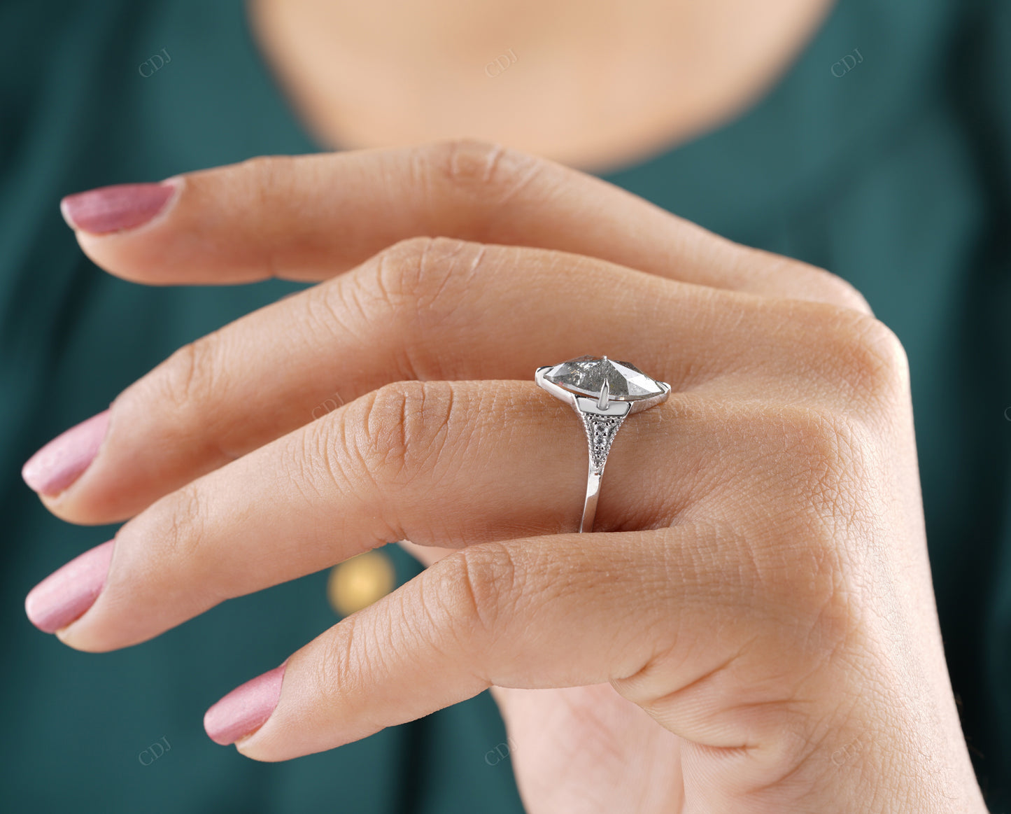 Marquise Salt and Pepper Moissanite Ring