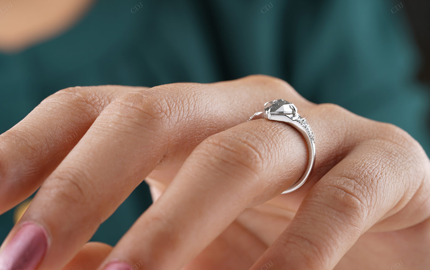 Marquise Salt and Pepper Moissanite Ring