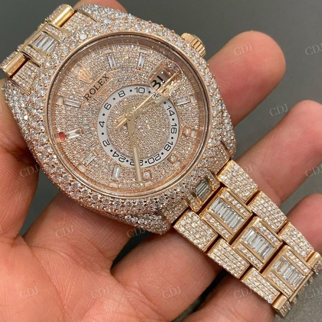 Rolex Sky dweller Rose Gold Plated Stainless Steel Moissanite Watch customdiamjewel