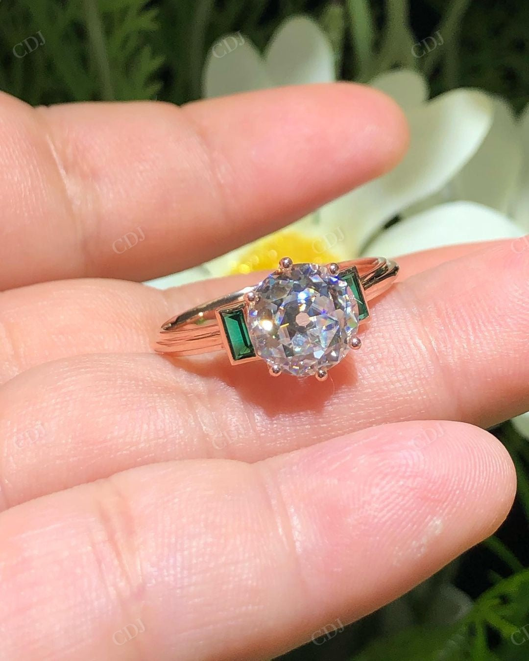 Portuguese Cut Moissanite Handmade Ring