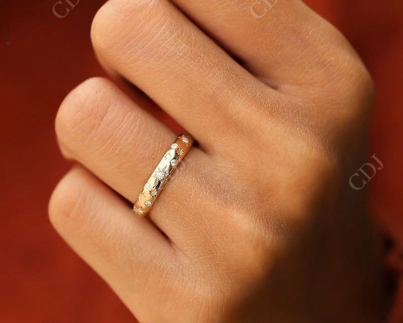 0.24CT Round Cut Real Dimaond Vintage Starburst Wedding Band  customdiamjewel   
