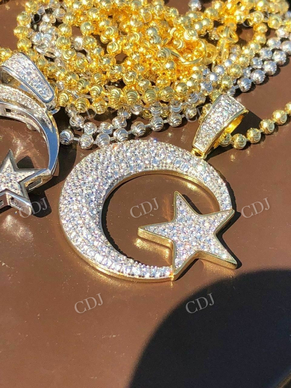 Mens 925 Silver Crescent Moon & Star Islam Muslim Arabic Pendant  customdiamjewel   