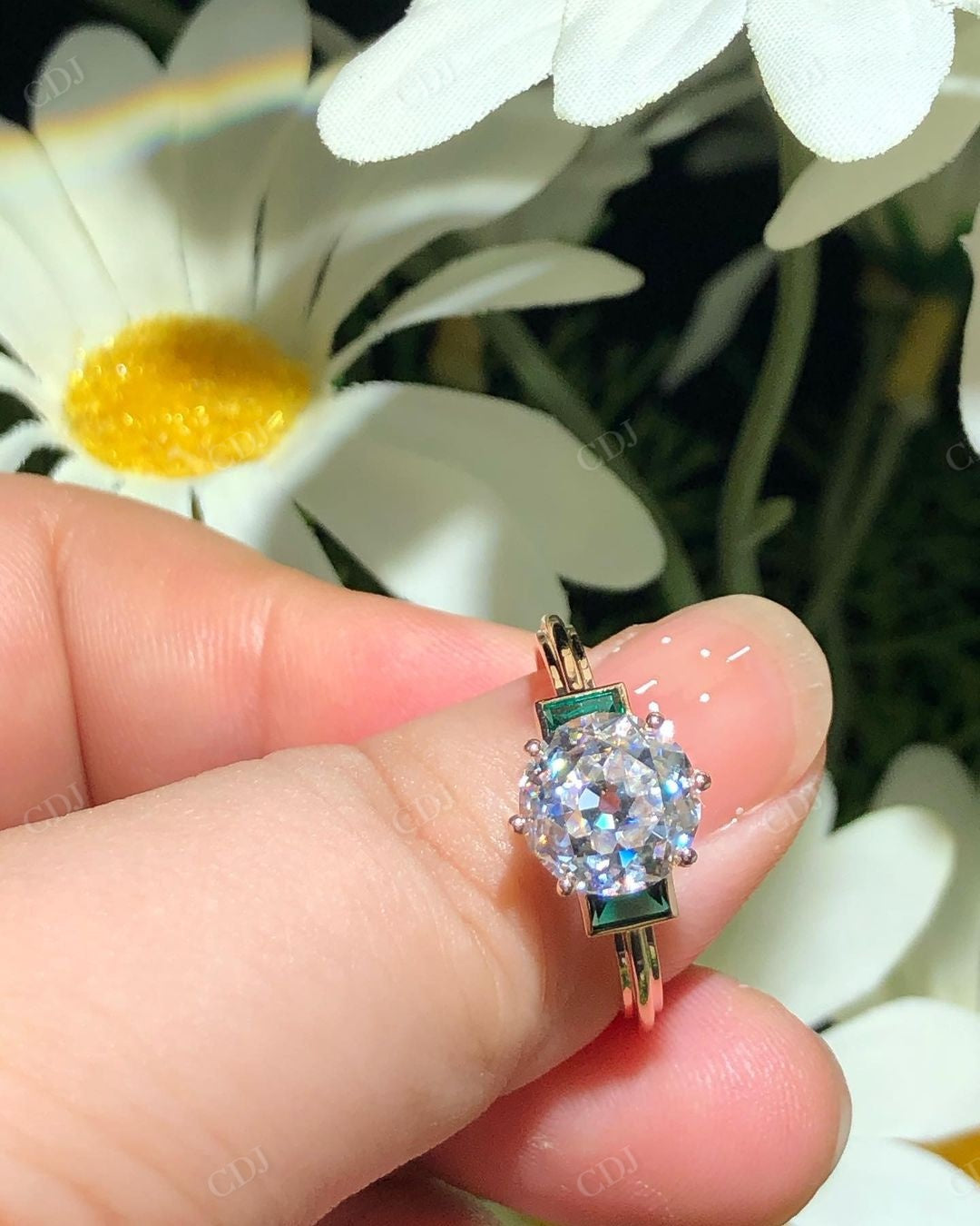 Portuguese Cut Moissanite Handmade Ring