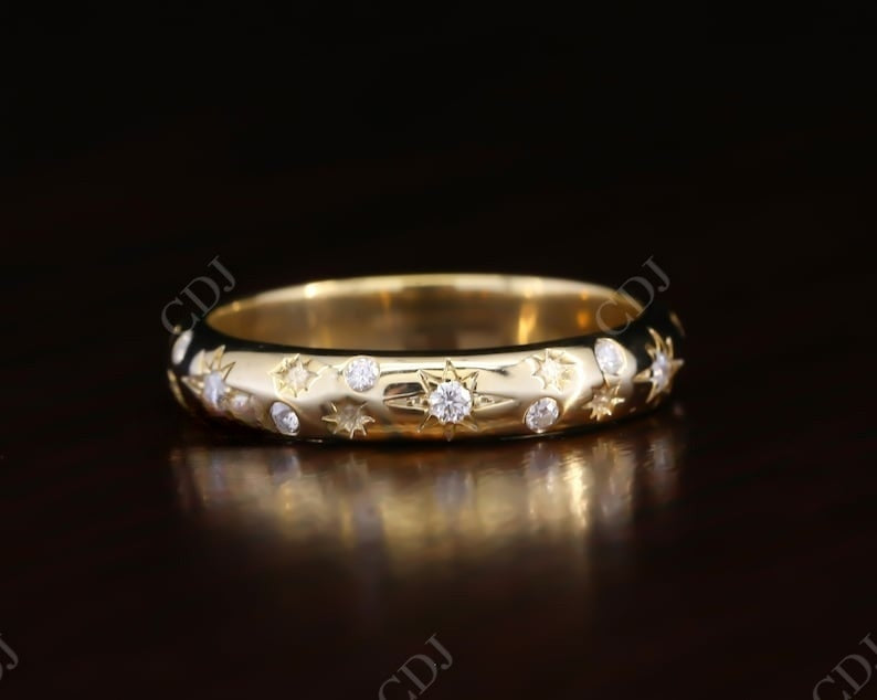 0.24CT Round Cut Real Dimaond Vintage Starburst Wedding Band  customdiamjewel   