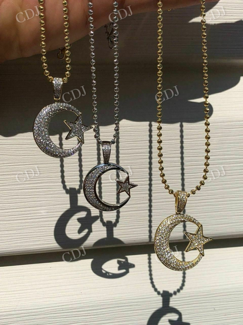 Mens 925 Silver Crescent Moon & Star Islam Muslim Arabic Pendant  customdiamjewel   