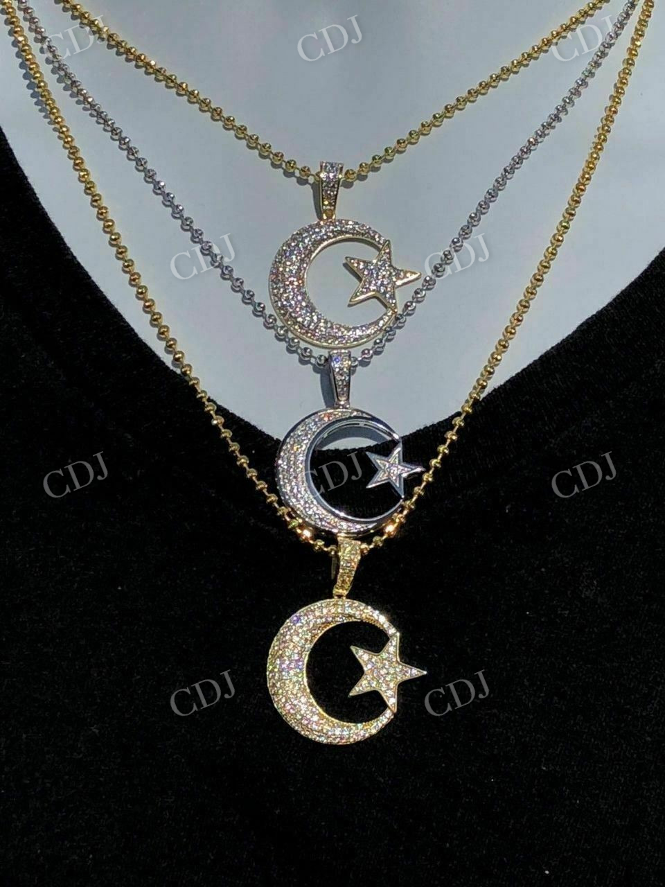 Mens 925 Silver Crescent Moon & Star Islam Muslim Arabic Pendant  customdiamjewel   
