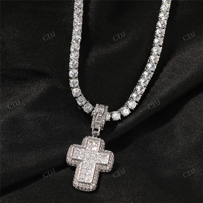 Princess and Round Hip Hop Moissanite Cross Pendant customdiamjewel