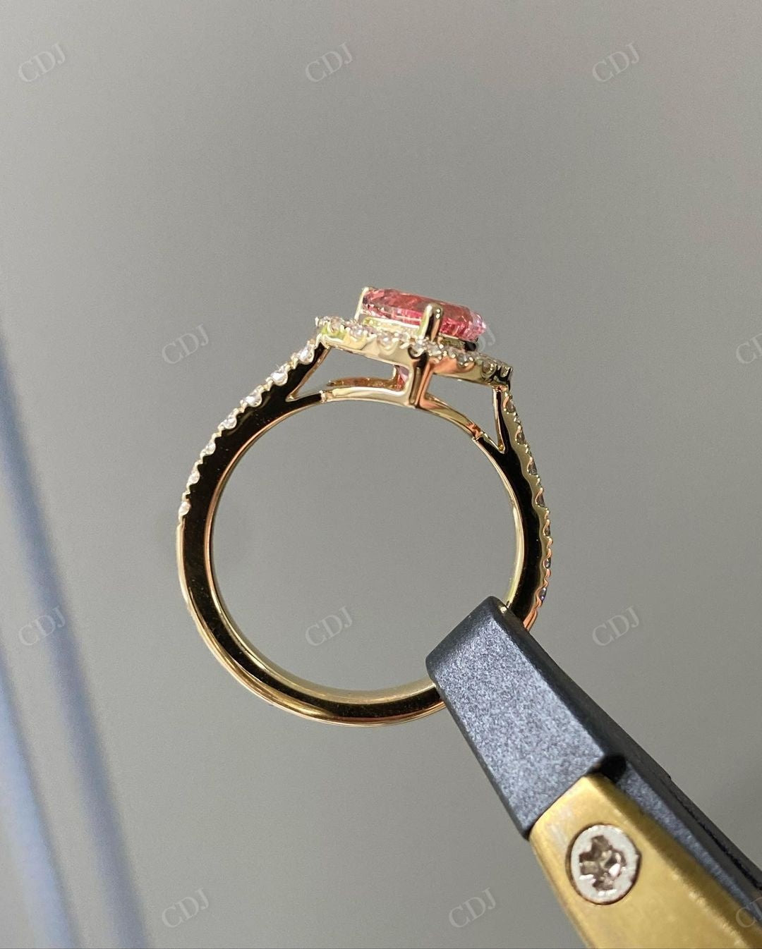 Heart Cut Pink Moissanite Halo Anniversary Ring