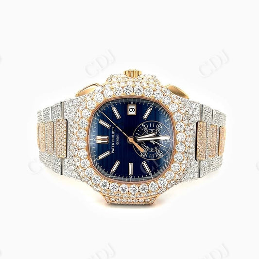 Patek Philippe Blue Dial Two Tone Diamond Custom Watch