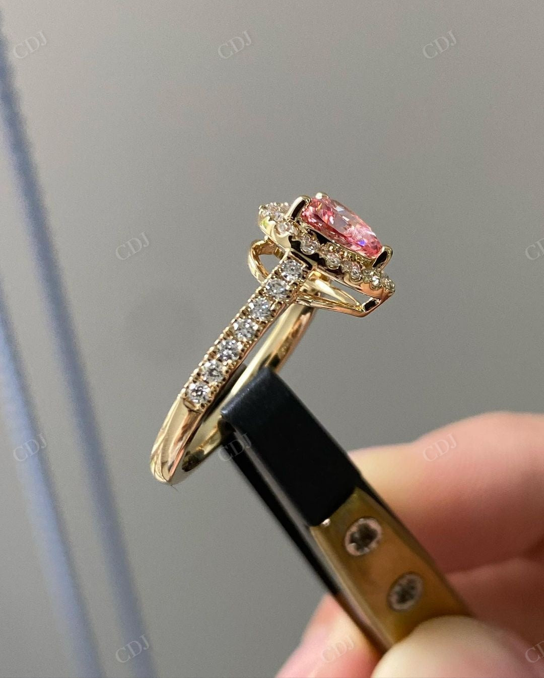 Heart Cut Pink Moissanite Halo Anniversary Ring