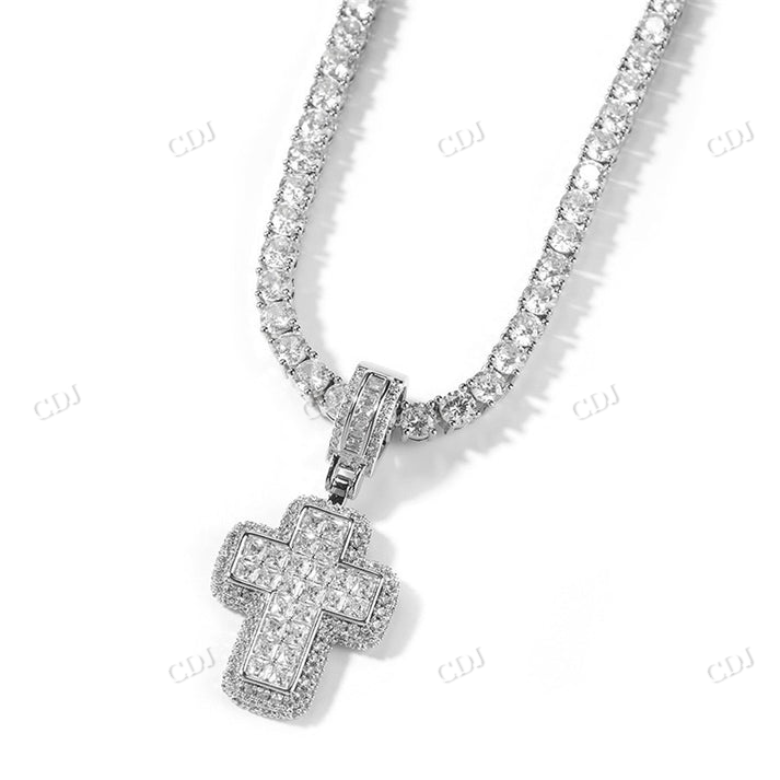 Princess and Round Hip Hop Moissanite Cross Pendant customdiamjewel