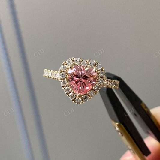 Heart Cut Pink Moissanite Halo Anniversary Ring