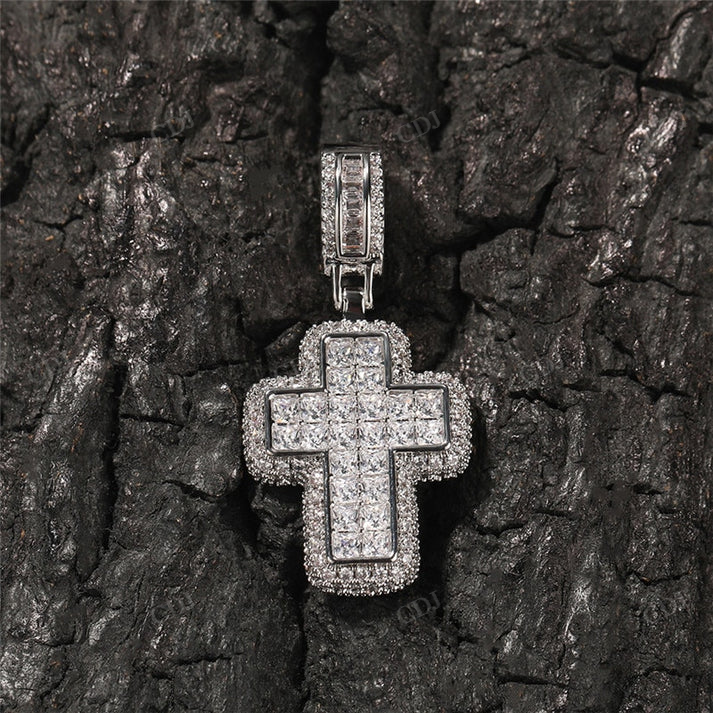 Princess and Round Hip Hop Moissanite Cross Pendant customdiamjewel