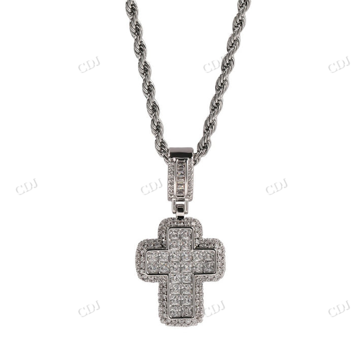 Princess and Round Hip Hop Moissanite Cross Pendant customdiamjewel