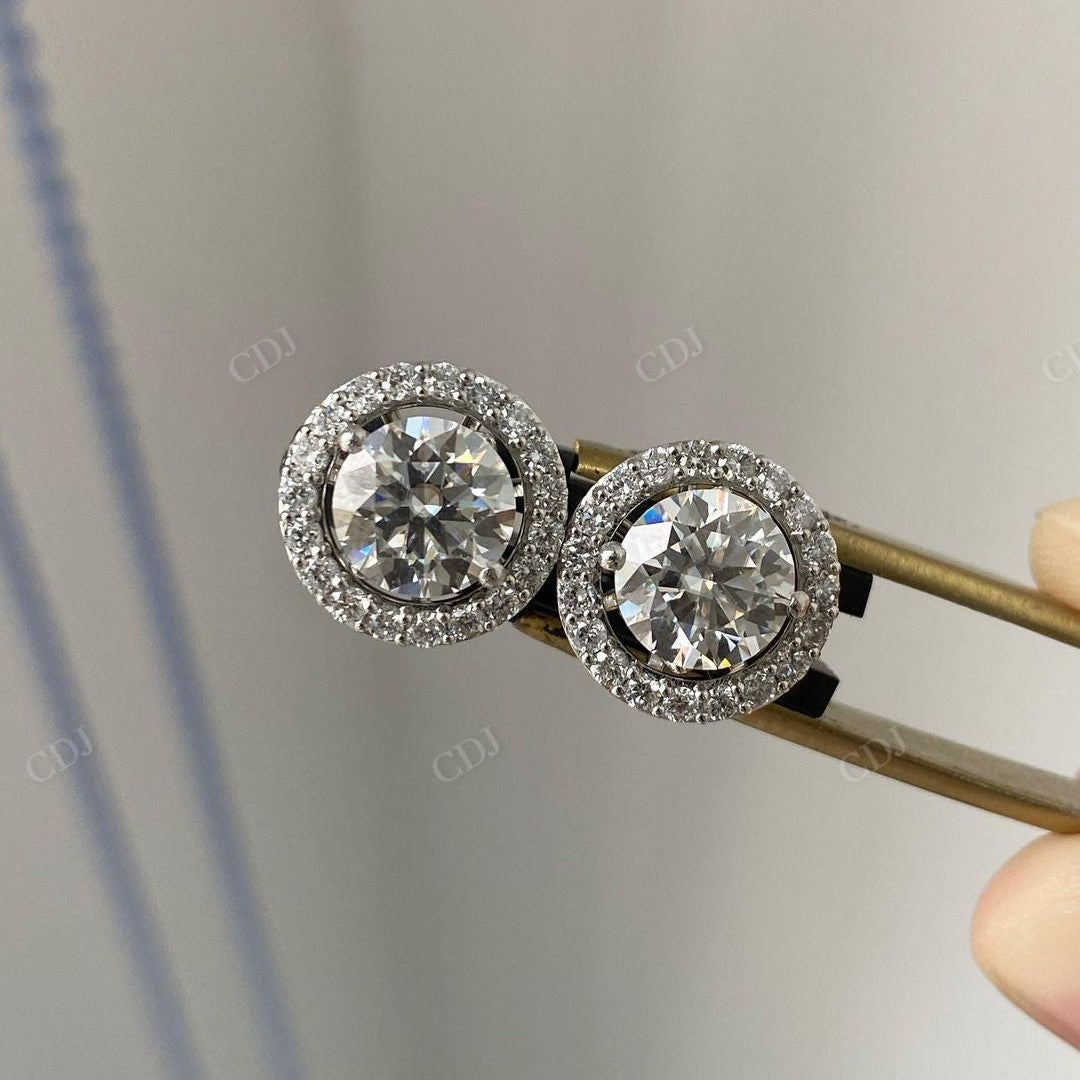 Lab Grown Diamond Solid Gold Halo Earrings