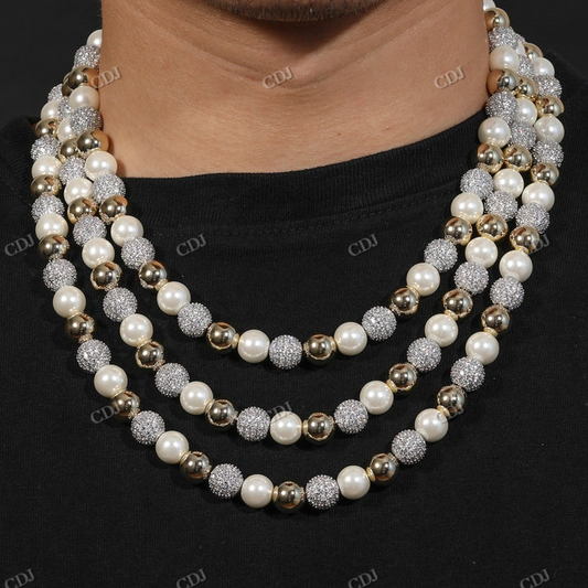 10mm Iced Beaded Ball Pearl Link Chain hip hop jewelry CustomDiamJewel