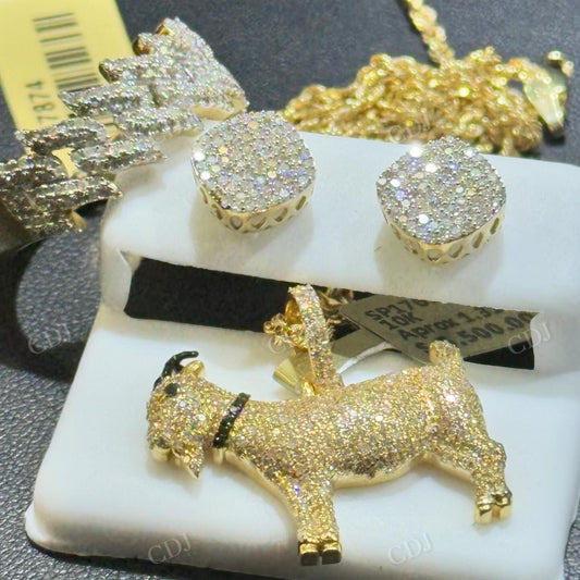 10K Yollow Gold Colorless Diamond Goat Pendant hip hop jewelry CustomDiamJewel   