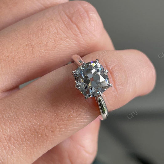 Old Mine Cushion Cut Moissanite Solitaire Ring