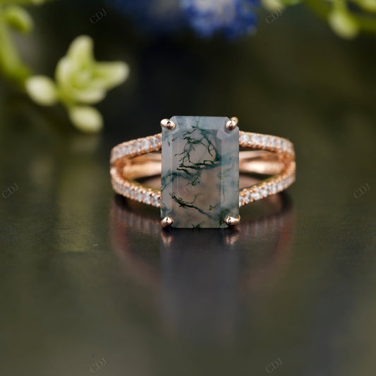 Emerald Moissanite Double Band Ring