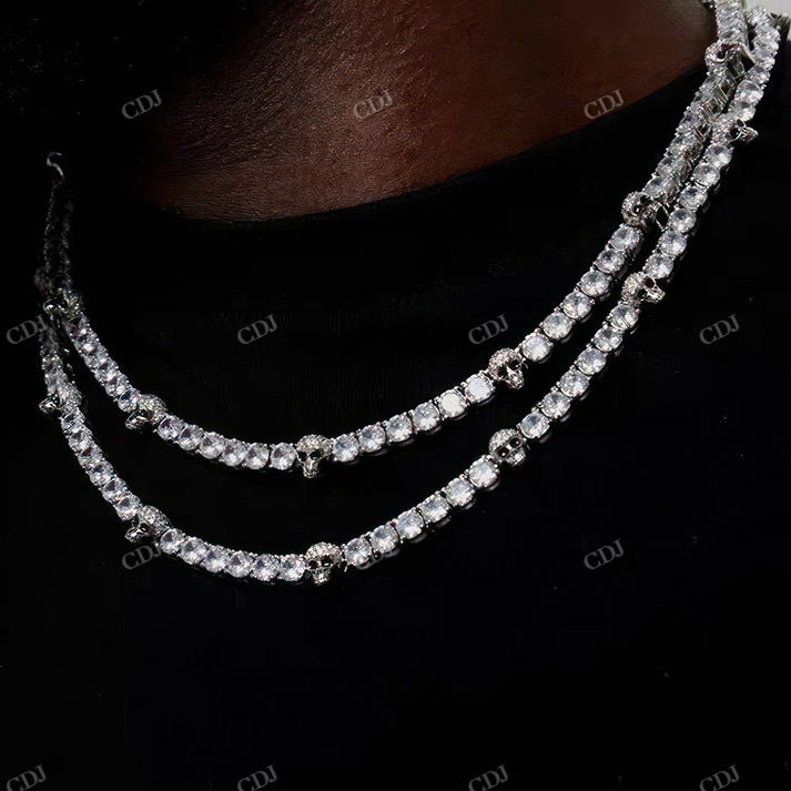 14K White Gold Skull Design Stationed Tennis Chain hip hop jewelry CustomDiamJewel