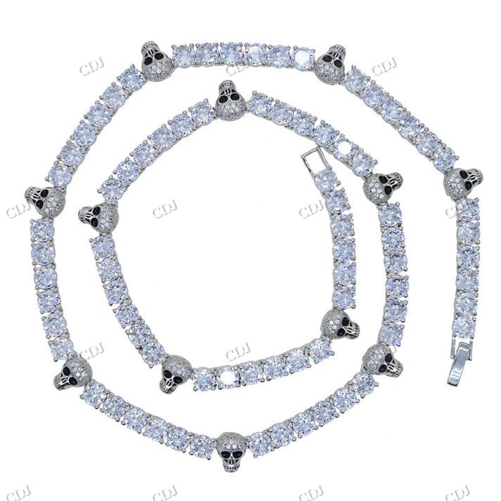 14K White Gold Skull Design Stationed Tennis Chain hip hop jewelry CustomDiamJewel