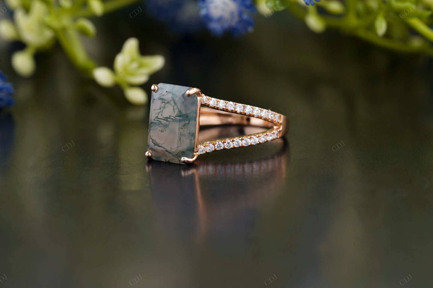 Emerald Moissanite Double Band Ring