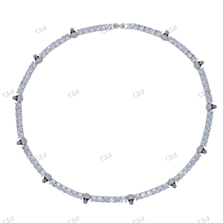 14K White Gold Skull Design Stationed Tennis Chain hip hop jewelry CustomDiamJewel