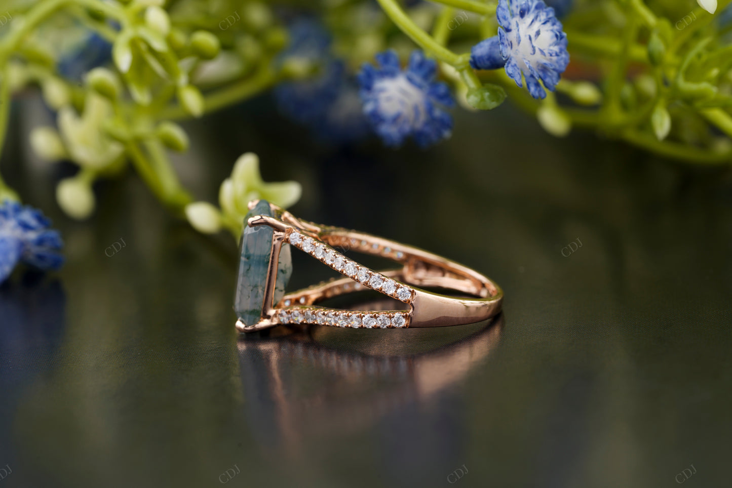 Emerald Moissanite Double Band Ring