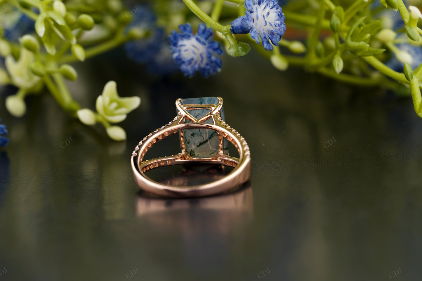 Emerald Moissanite Double Band Ring