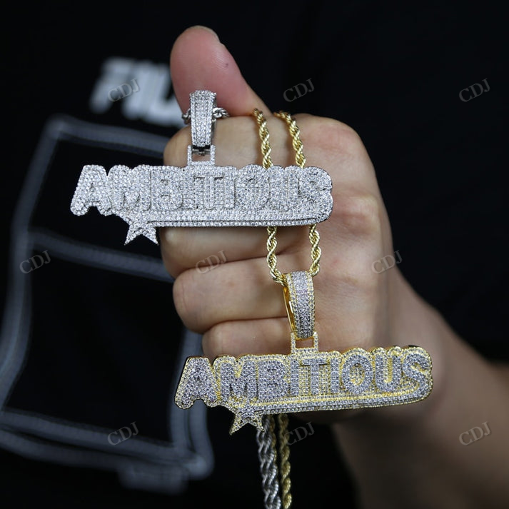 AMBITIOUS Letter Customized Hip Hop Diamond Pendant customdiamjewel