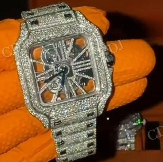 Full Iced Out VVS Moissanite Studded Full White Cartier Skeleton Watch hip hop jewelry customdiamjewel