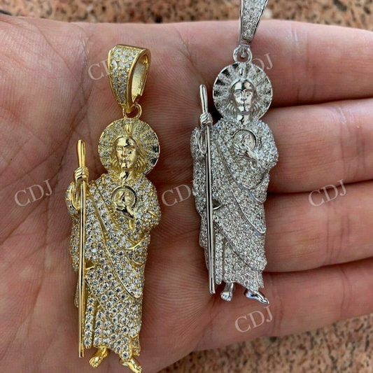Men's Solid Gold St Jude San Judas Tadeo Iced Pendant  customdiamjewel   