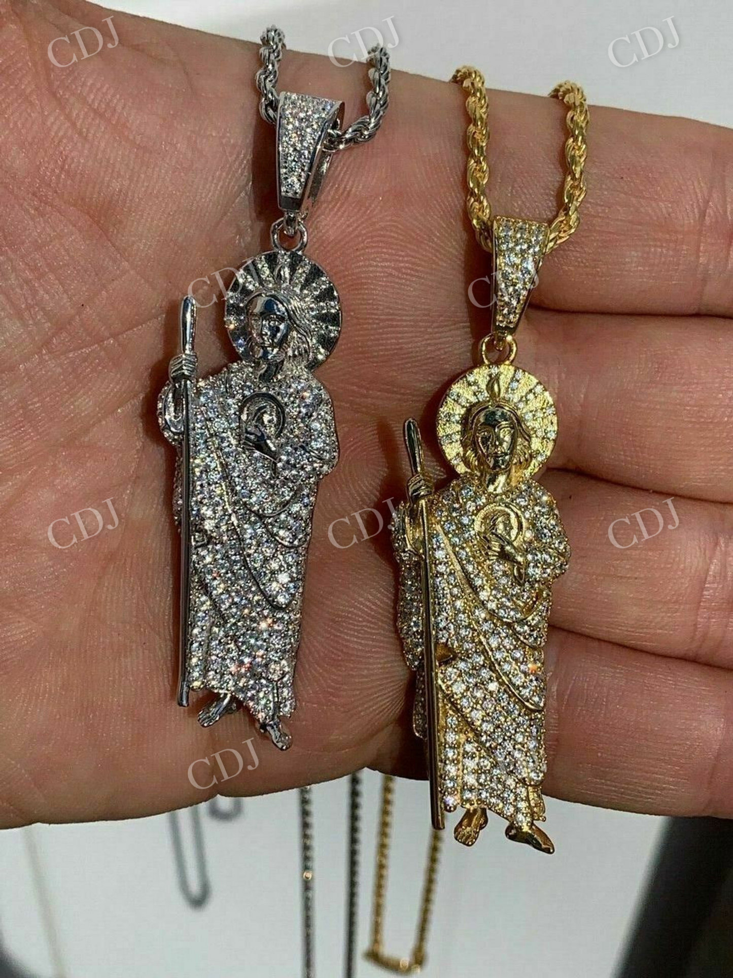 Men's Solid Gold St Jude San Judas Tadeo Iced Pendant  customdiamjewel   