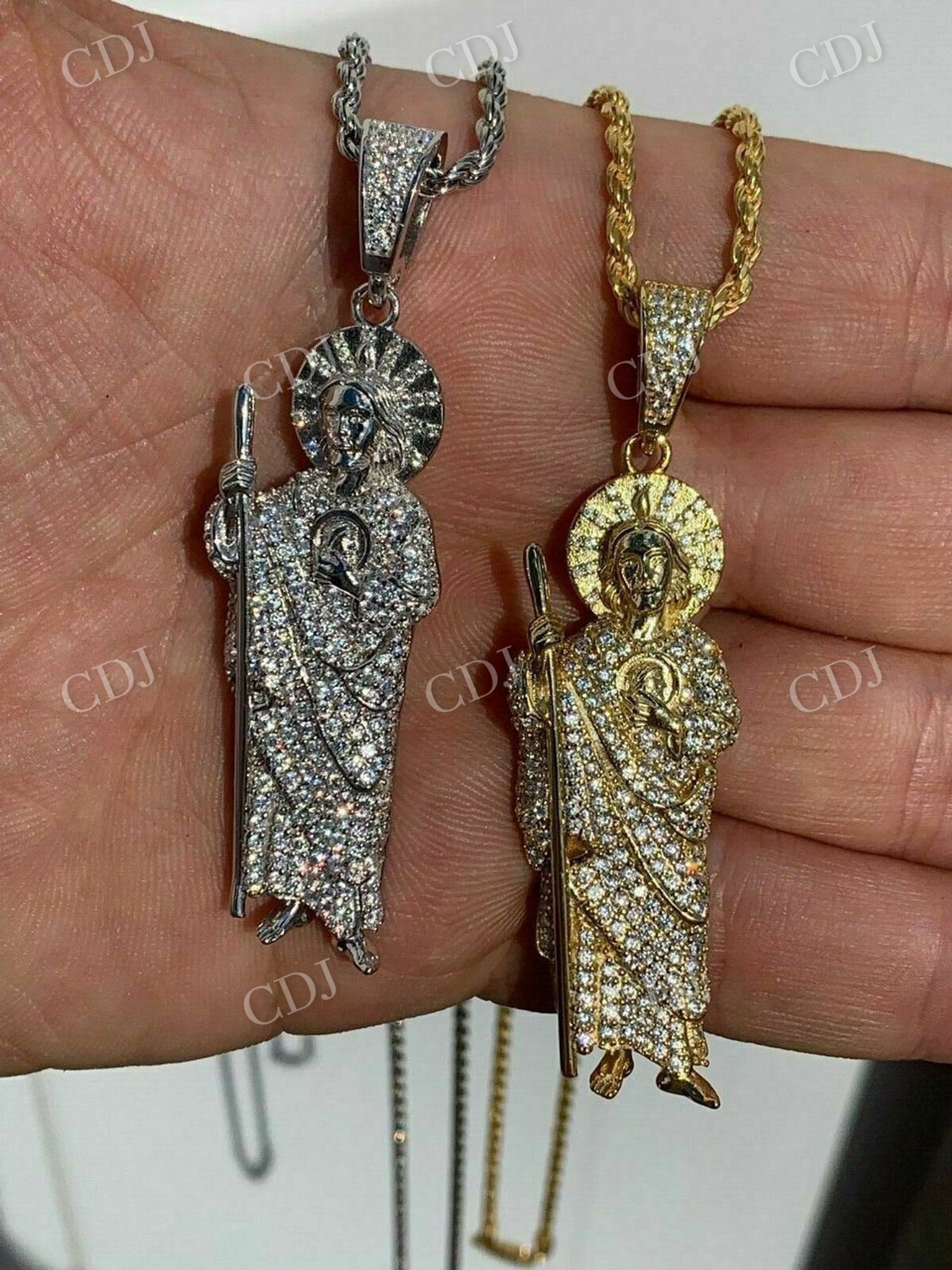 Men's Solid Gold St Jude San Judas Tadeo Iced Pendant  customdiamjewel   