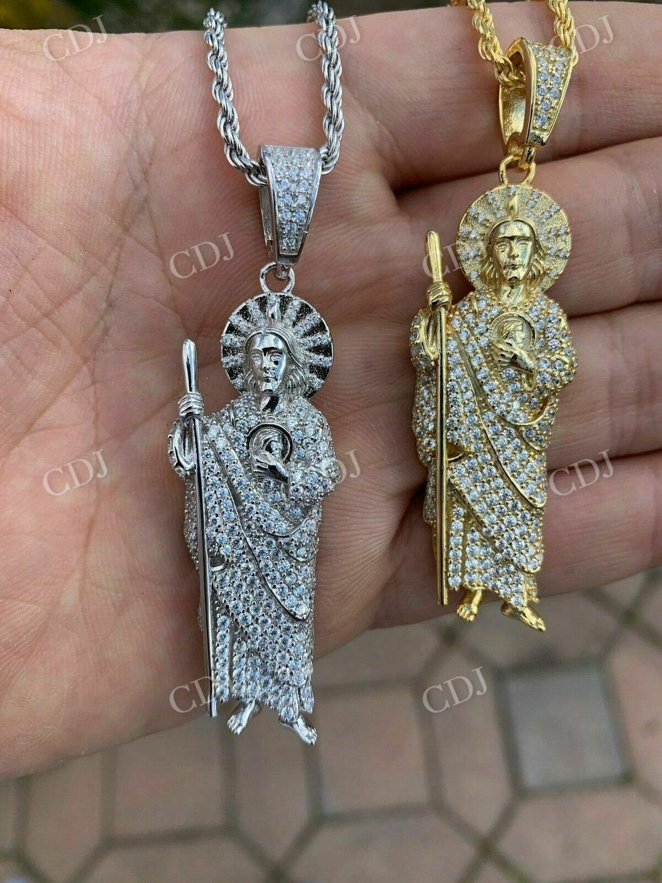 Men's Solid Gold St Jude San Judas Tadeo Iced Pendant  customdiamjewel   