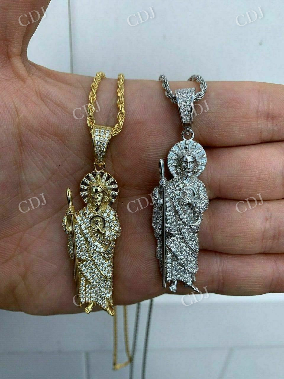 Men's Solid Gold St Jude San Judas Tadeo Iced Pendant  customdiamjewel   