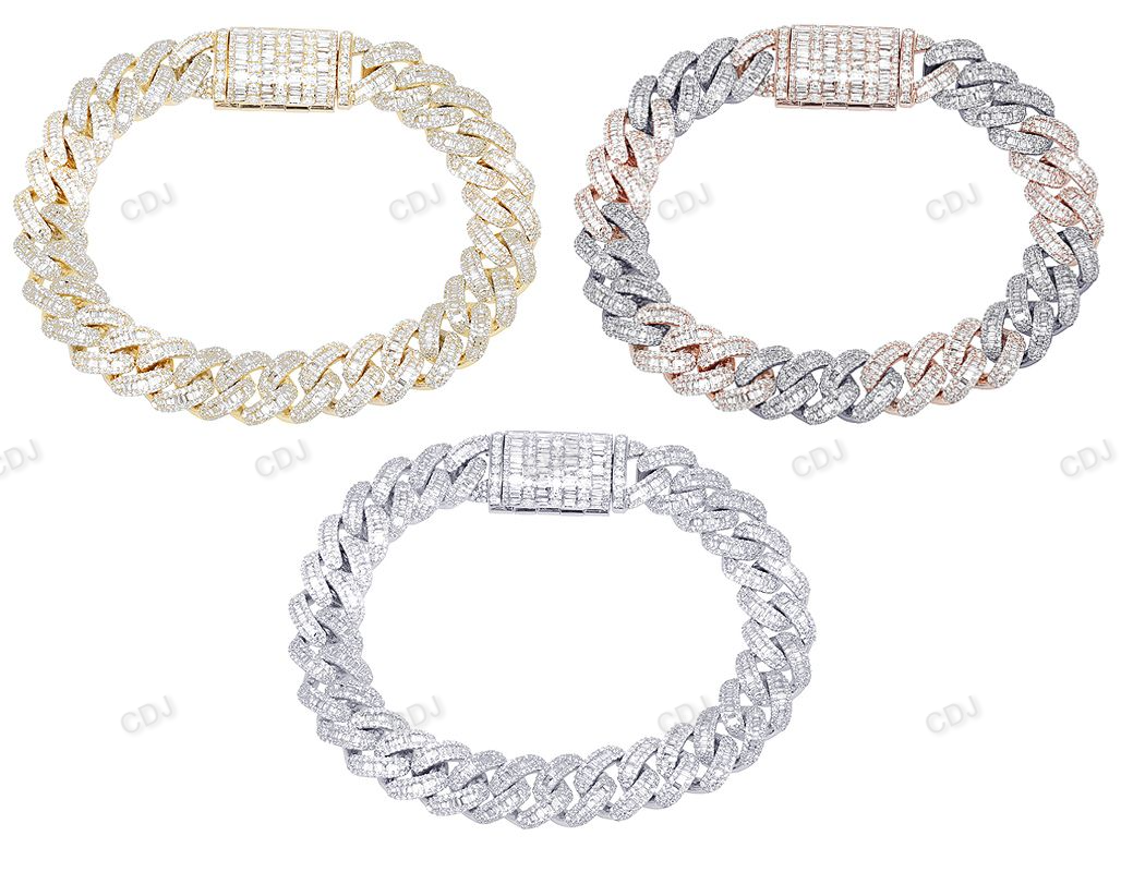Trendy Baguatte Cut Moissanite Link Bracelet hip hop jewelry customdiamjewel