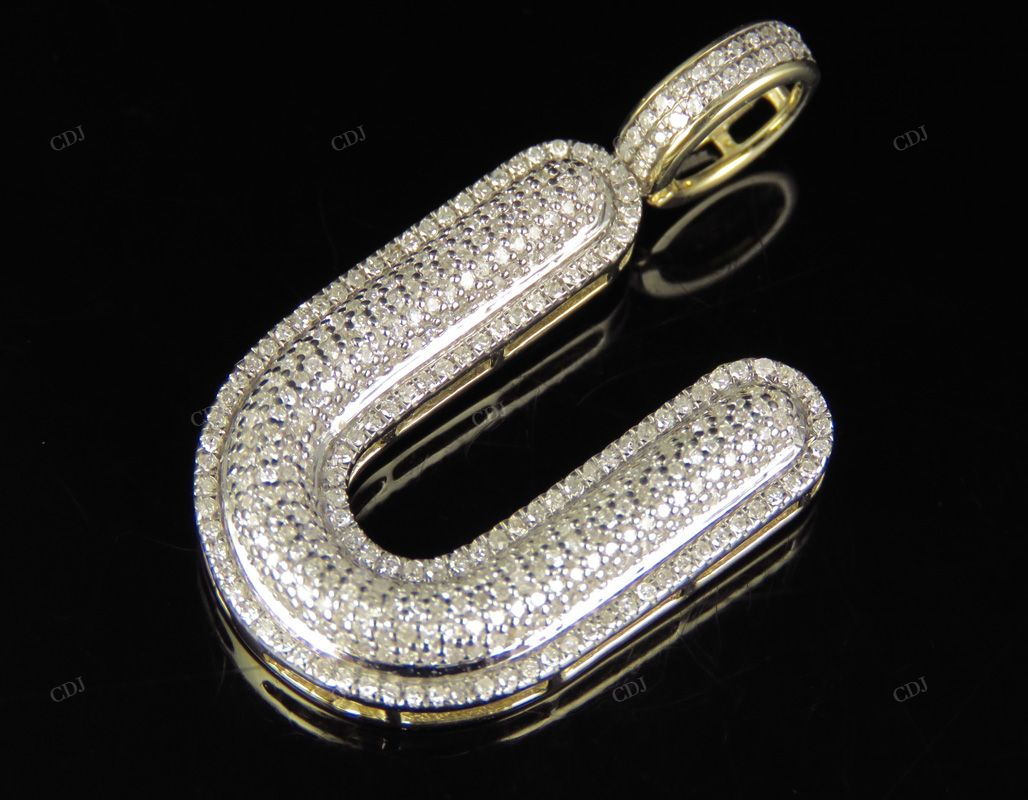 1.4" 0.90 CTW 10K Gold Real Diamond U Letter Pendant CustomDiamJewel