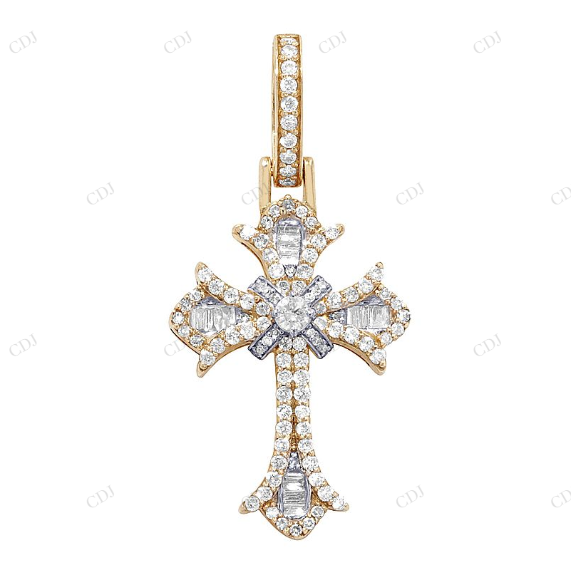 10K Two Tone Gold Lab Grown Diamond Gothic Cross Pendant Hip Hop Pendent CustomDiamJewel