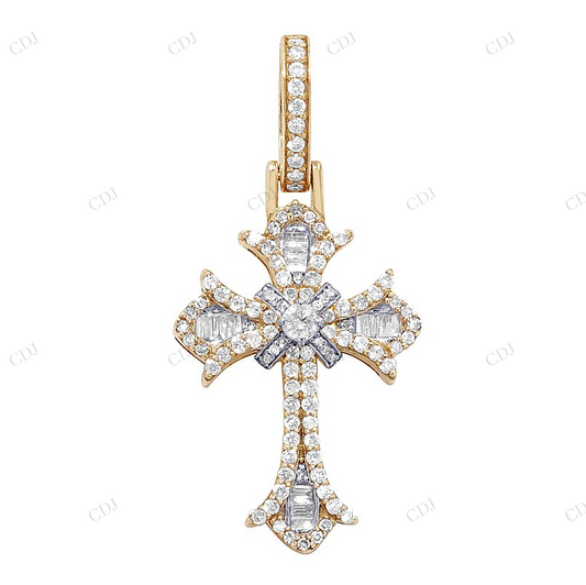 10K Two Tone Gold Lab Grown Diamond Gothic Cross Pendant Hip Hop Pendent CustomDiamJewel