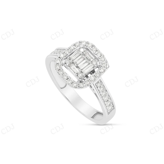 14K White Gold Baguette and Round Moissanite Bridal Ring Engagement Ring CustomDiamJewel