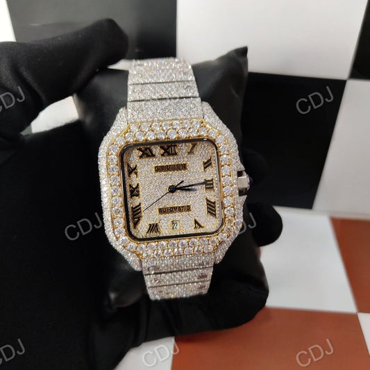 Fully Iced out Moissanite Cartier Santos Watch Wholesale customdiamjewel