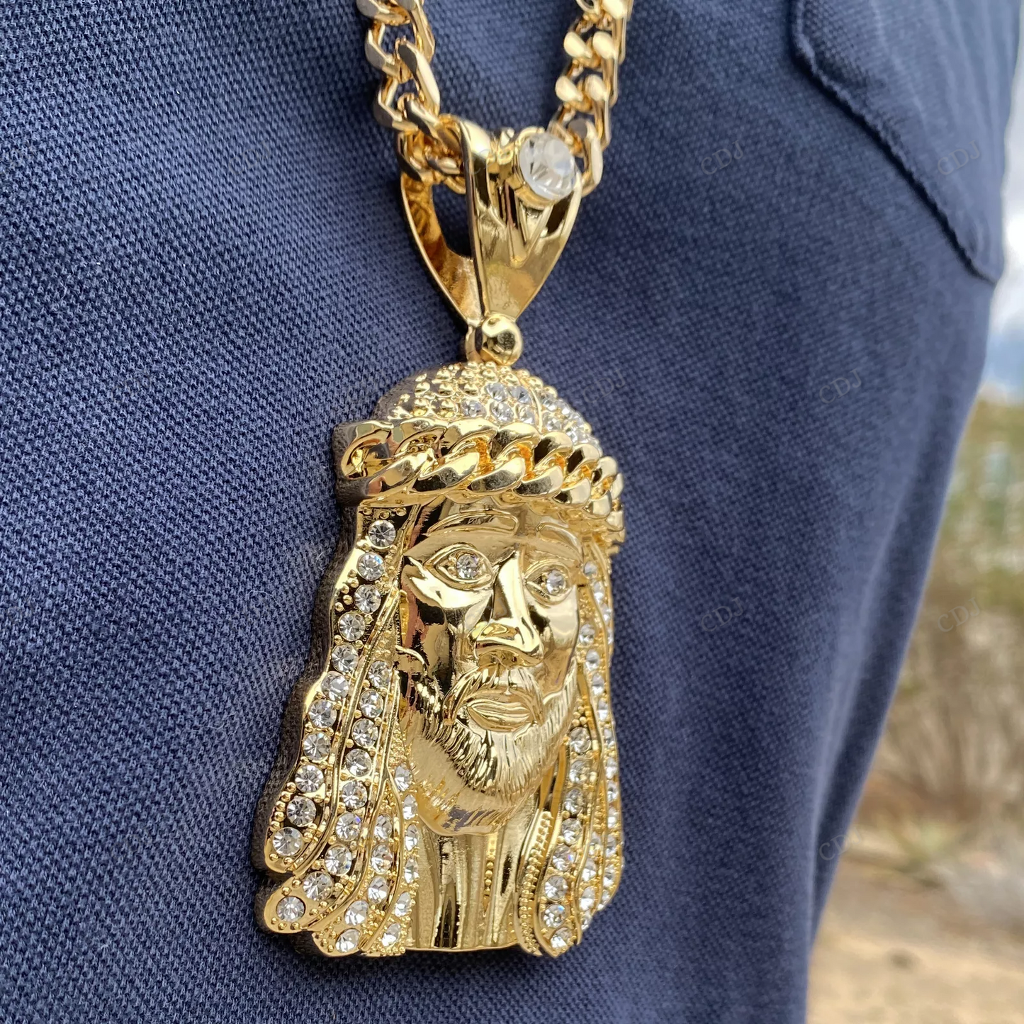 Hip Hop Gold Plated Huge Jesus Head Pendant hip hop jewelry CustomDiamJewel