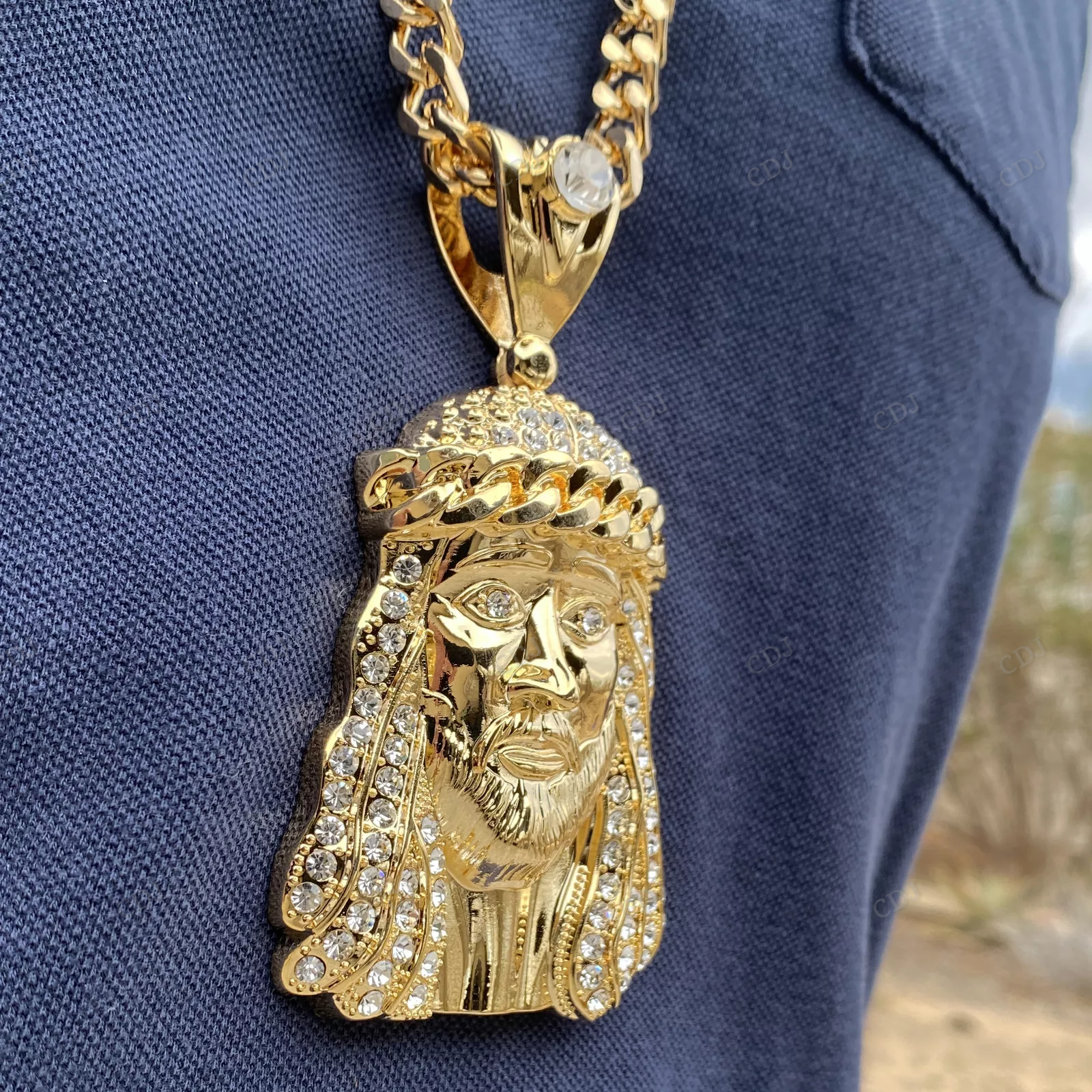 Hip Hop Gold Plated Huge Jesus Head Pendant hip hop jewelry CustomDiamJewel