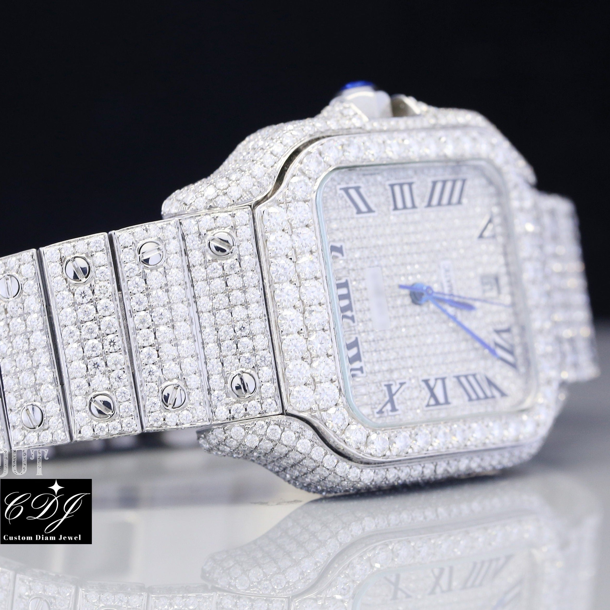 Luxury Iced Out Moissanite Cartier Mens Wrist Watch – customdiamjewel