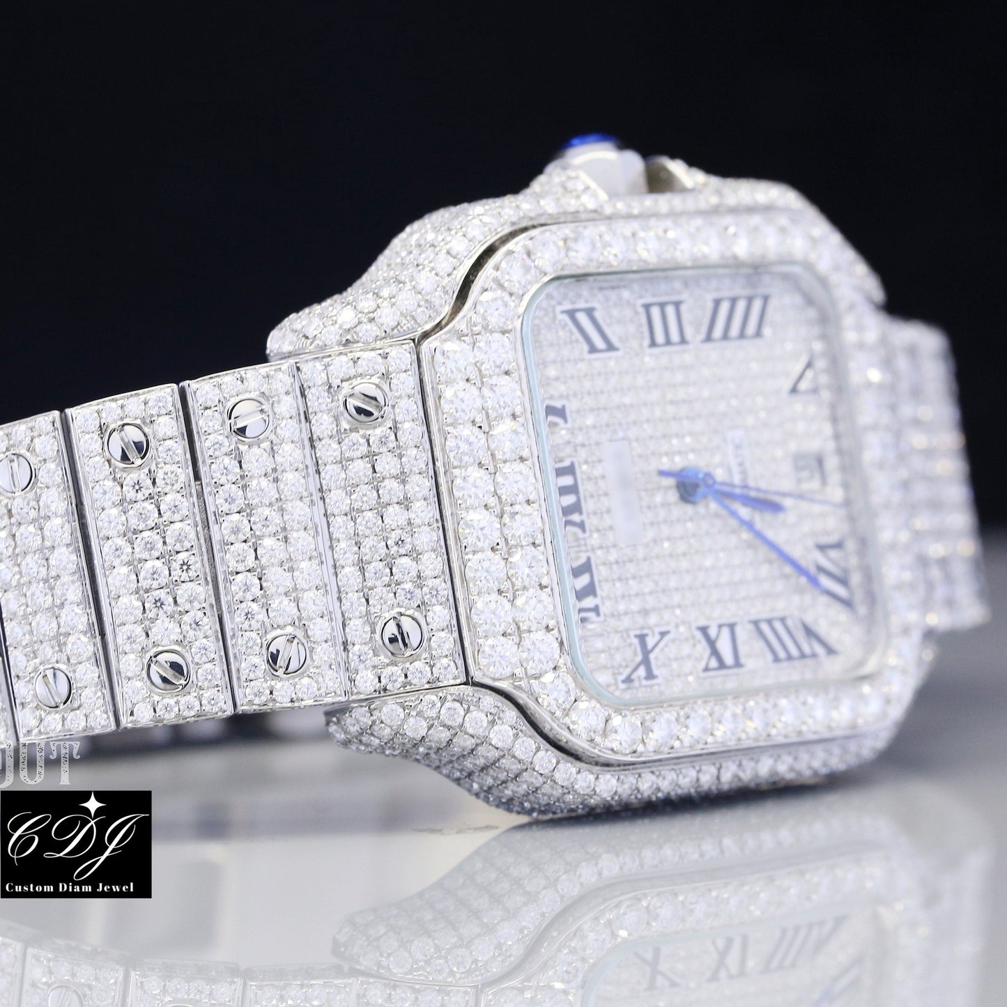 Luxury Iced Out Moissanite Cartier Mens Wrist Watch customdiamjewel