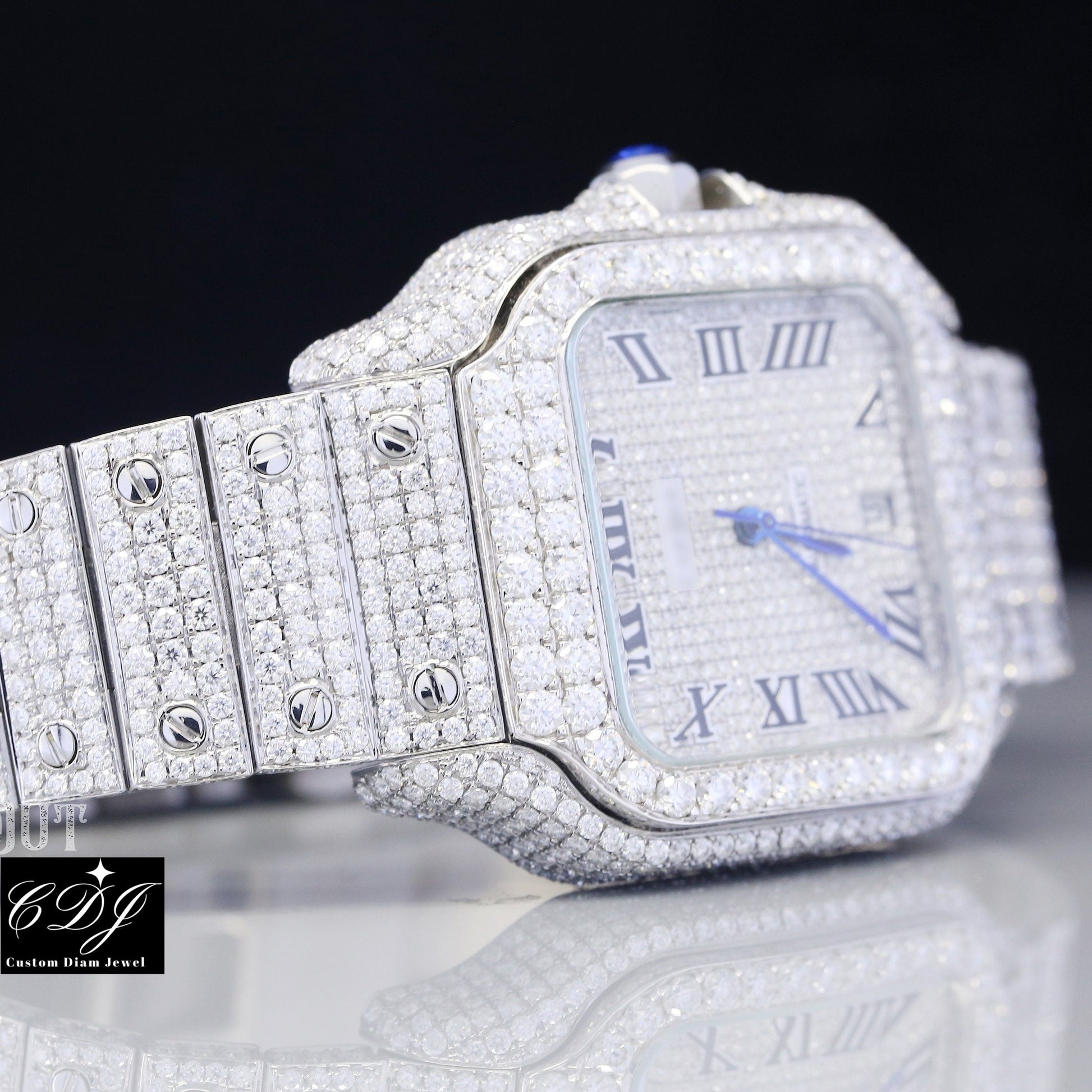 Luxury Iced Out Moissanite Cartier Mens Wrist Watch customdiamjewel