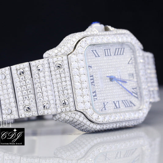 Luxury Iced Out Moissanite Cartier Mens Wrist Watch customdiamjewel