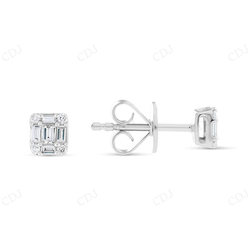 Emerald Cut Moissanite Illusion Stud Earrings Stud earrings CustomDiamJewel